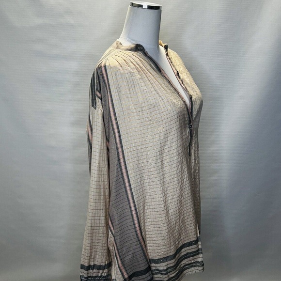 Free People XS Buttondown Tunic Dress Plaid Long Sleeves Pink Gray, Oversized - Picture 8 of 11